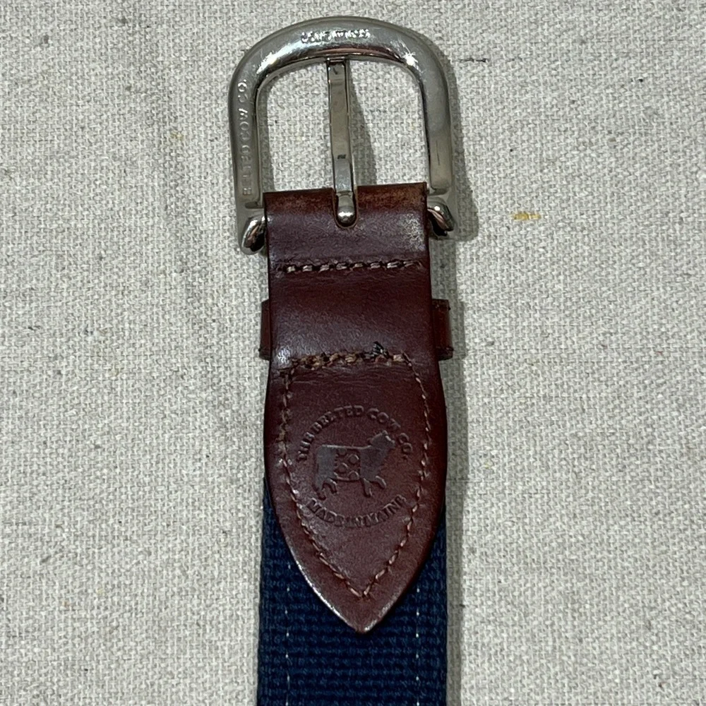 Belted Cow Co. Hopkins Fish Ribbon Club Belt Navy Blue & Brown‎ Leather Size 36